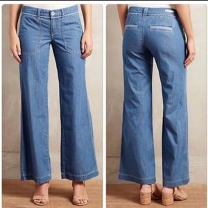 Pilcro anthro wide leg chambray trouser jeans